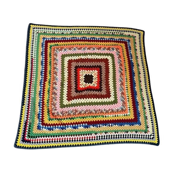 Handmade Other - Vintage Handmade Multi-Color Granny Square Crochet Throw Blanket 5’x5’